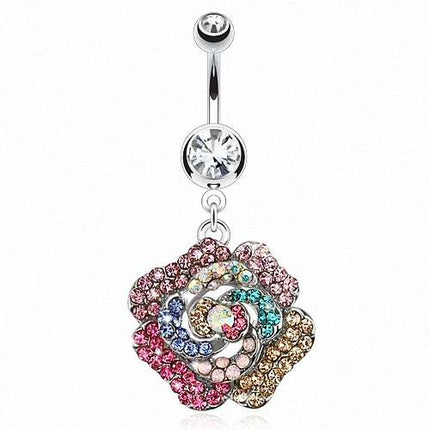Bauchnabelpiercing Schmuck Piercing mit Bunten Kristall Anhänger