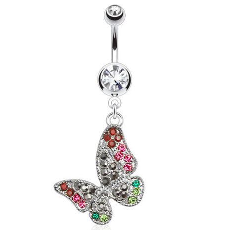 Belly button piercing jewelry plug with crystals set butterfly 