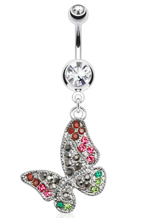 Belly button piercing jewelry plug with crystals set butterfly 