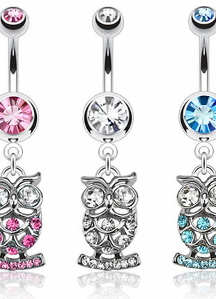 Belly Button Piercing Multi Jewelry Crystal Owl Pendant 