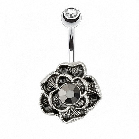 Bauchnabelpiercing Vintage Rose Blume Hämatit Kristall Anthrazit