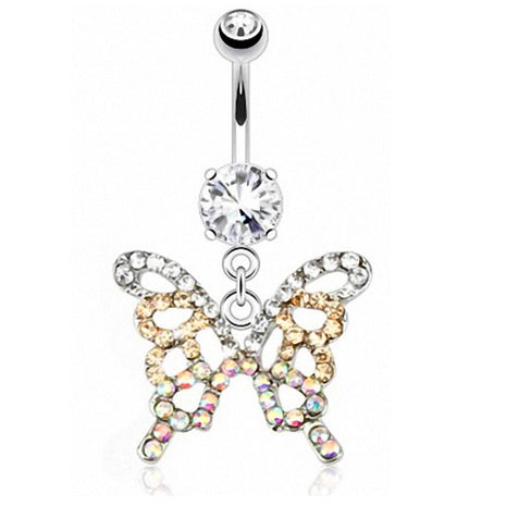 Belly Button Piercing Jewelry Plug Rainbow Crystals Set Butterfly 