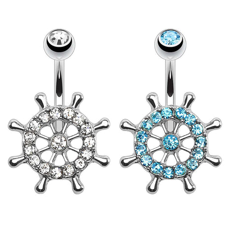 Belly Button Piercing Plug Crystal Ship's Wheel Steering Wheel Seafaring 