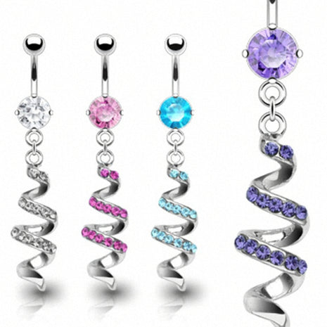 Belly Button Piercing Stud Zirconia Crystal Swirl Pendant 