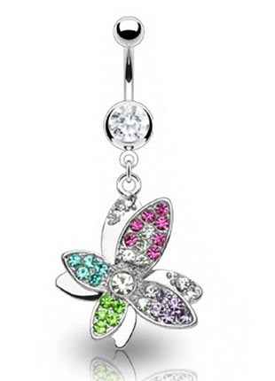 Belly Button Piercing Plug Multi Crystal Butterfly Pendant 