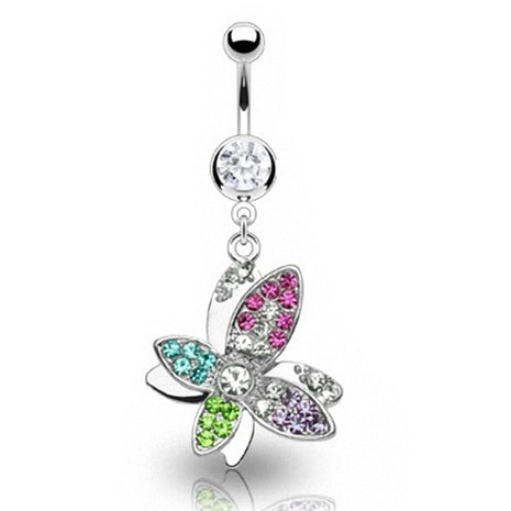 Belly Button Piercing Plug Multi Crystal Butterfly Pendant 