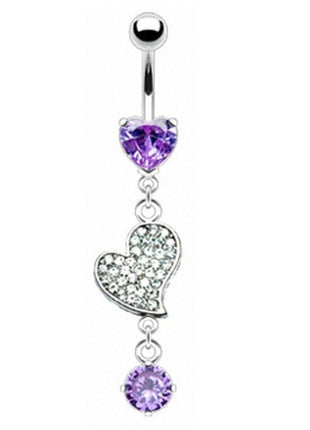 Belly Button Piercing Zirconia Crystal Multi Heart Pendant Clear 