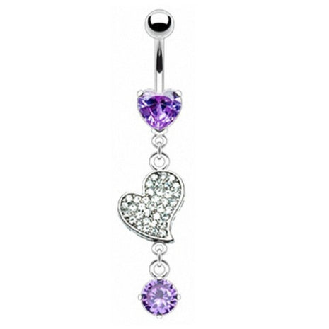 Belly Button Piercing Zirconia Crystal Multi Heart Pendant Clear 