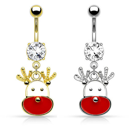Bauchnabelpiercing Kristall Stecker mit Weihnachten Anhänger Rentier
