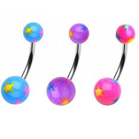 Belly button piercing banana plug UV ball with stars 