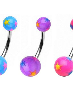 Belly button piercing banana plug UV ball with stars 