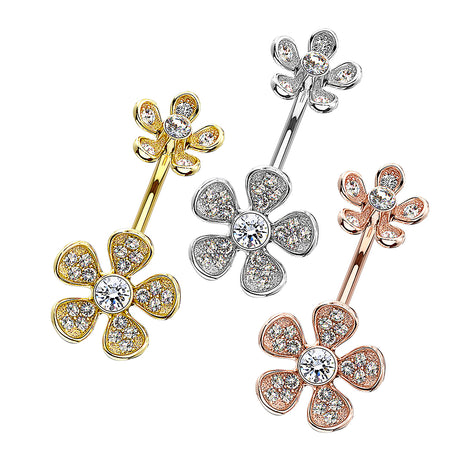 Filigranes Bauchnabelpiercing Banane Stecker Mikro Kristall Blume