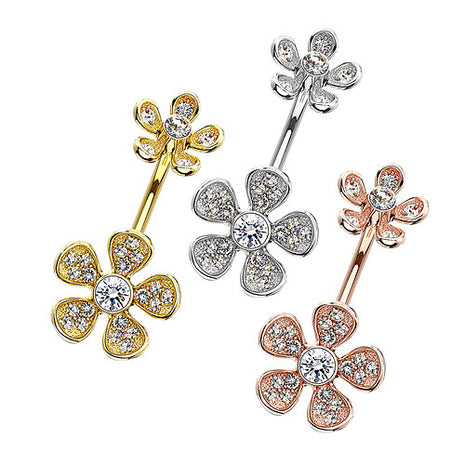 Filigranes Bauchnabelpiercing Banane Stecker Mikro Kristall Blume