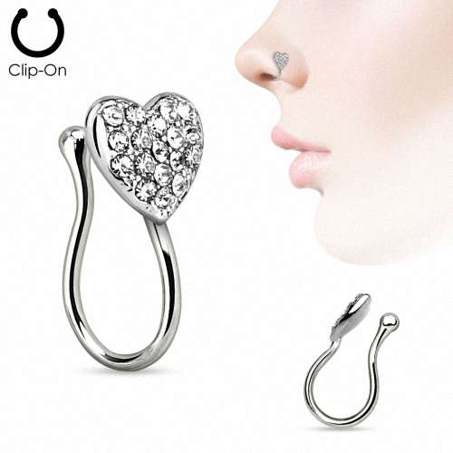 Nasenpiercing Fake Non Piercing Clip On Herz mit Kristallen