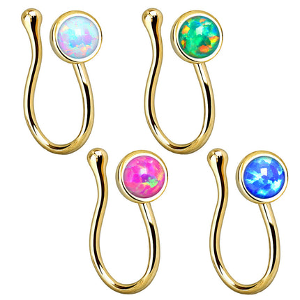 Nasenpiercing Clip On Nasenklemme Silbern mit Opal Stein