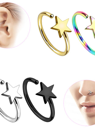 nose piercing ring helix ear stud with star 