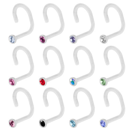 Nasenpiercing Bioflex Clear gebogen mit Kristall