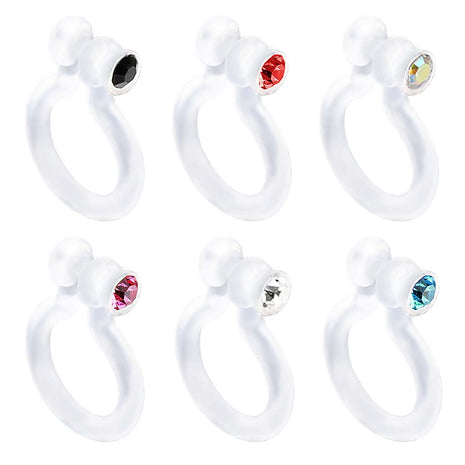 Fake Nose Ring Nose Piercing Clamp Ring Bioflex with Crystal 