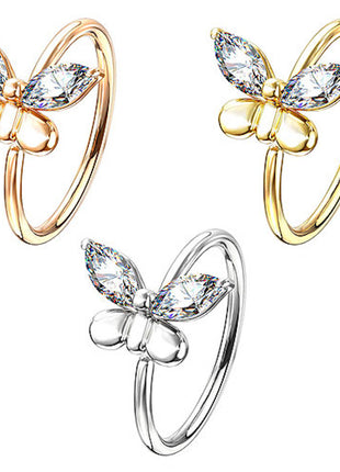 Nose Piercing Ring Butterfly with Crystals Universal Ear Piercing 