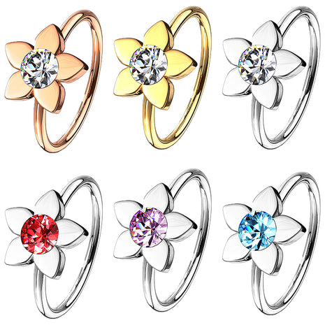 Nose Piercing Ring Flower with Crystal Universal Tragus Helix Piercing 