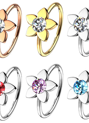 Nose Piercing Ring Flower with Crystal Universal Tragus Helix Piercing 