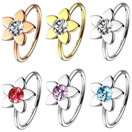 Nasenpiercing Ring Blume mit Kristall Universal Tragus Helix Piercing