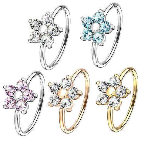 Nasenpiercing Ring Blume mit Kristallen Universal Ohr Piercing