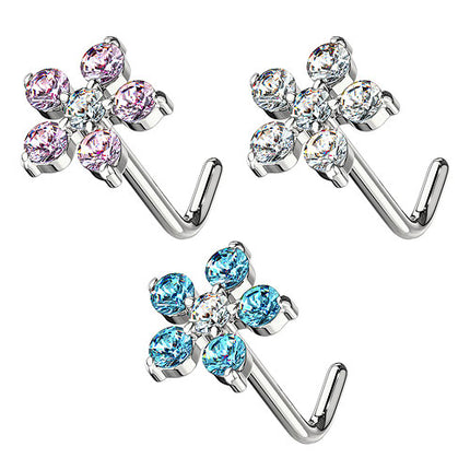 Nasenpiercing Stecker gebogen Nasenstecker Kristall Blüte