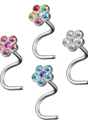 4er Set Nasenpiercing Nasenstecker gebogen mit Kristall Blume