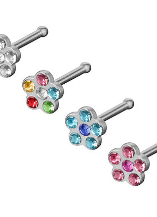 4er Set Nasenpiercing Nasenstecker Set mit Kristall Blume