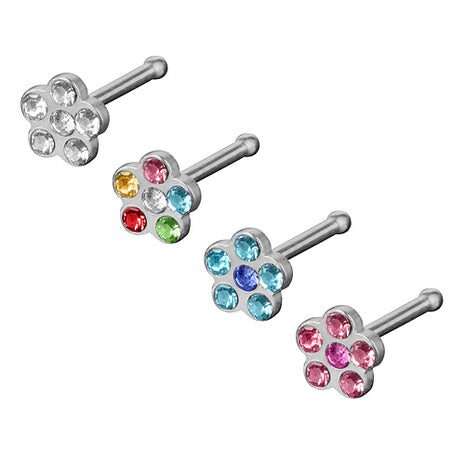 4er Set Nasenpiercing Nasenstecker Set mit Kristall Blume