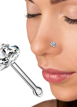 Nasenpiercing Nostril Piercing Stecker mit eingefassten Herz Kristall