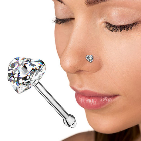 Nasenpiercing Nostril Piercing Stecker mit eingefassten Herz Kristall