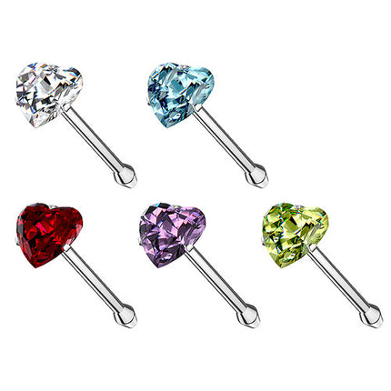 Nasenpiercing Nostril Piercing Stecker mit eingefassten Herz Kristall