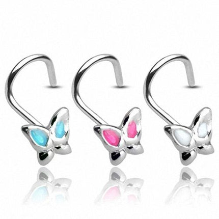 925 Silber Nasenpiercing gebogen Schmetterling