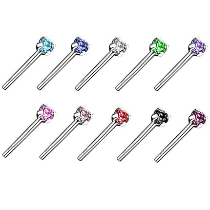 Echt 925 Silber Nasenpiercing Stecker mit Zirkonia Kristall