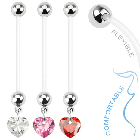 Pregnancy Belly Button Piercing Flexible with Crystal Heart Pendant 