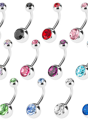 Set of 12 belly button piercing banana plug double multi zirconia crystal 