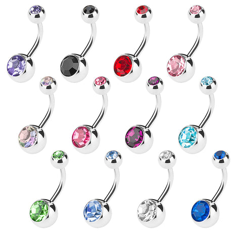 Set of 12 belly button piercing banana plug double multi zirconia crystal 