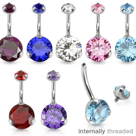 Belly Button Piercing Jewelry Plug Double Crystal Ball Internal Thread 