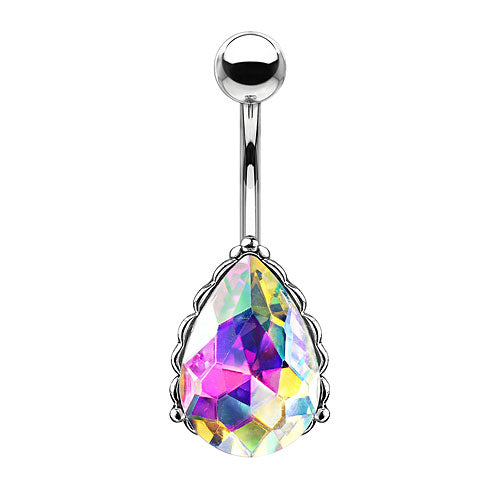 Bauchnabelpiercing mit Kristall Tropfen | Silber - Clear