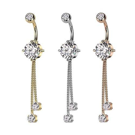 Bauchnabelpiercing mit doppeltem Zirkonia Kristall und Kordelketten