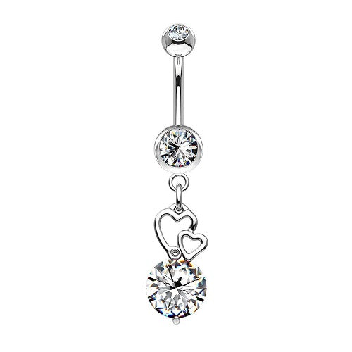 Bauchnabelpiercing Stecker mit Herzen Anhänger - Clear