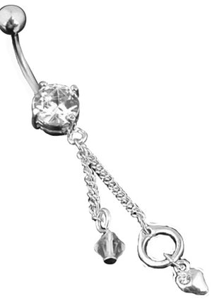 belly button piercing with crystal and chain pendant 