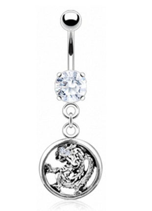 Belly button piercing plug with clear crystal dragon pendant 