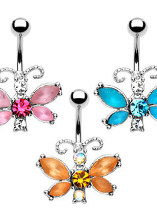 Belly Button Piercing Plug Crystal Butterfly 