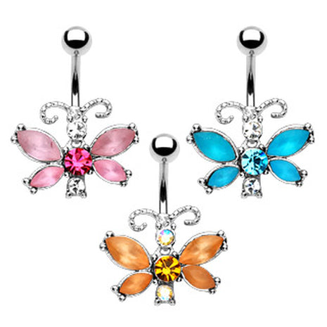 Belly Button Piercing Plug Crystal Butterfly 