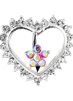 Belly button piercing heart flower with zirconia crystals 