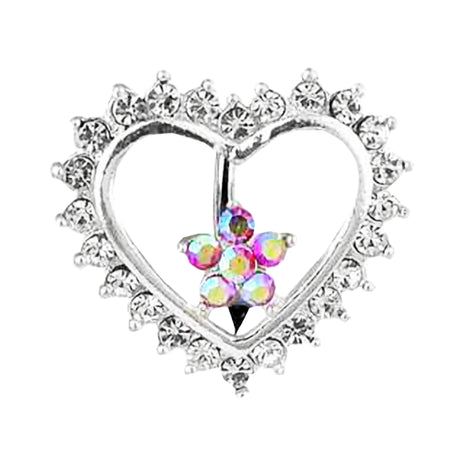 Belly button piercing heart flower with zirconia crystals 