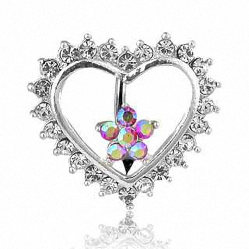 Bauchnabelpiercing Herz Blume mit Zirkonia Kristallen